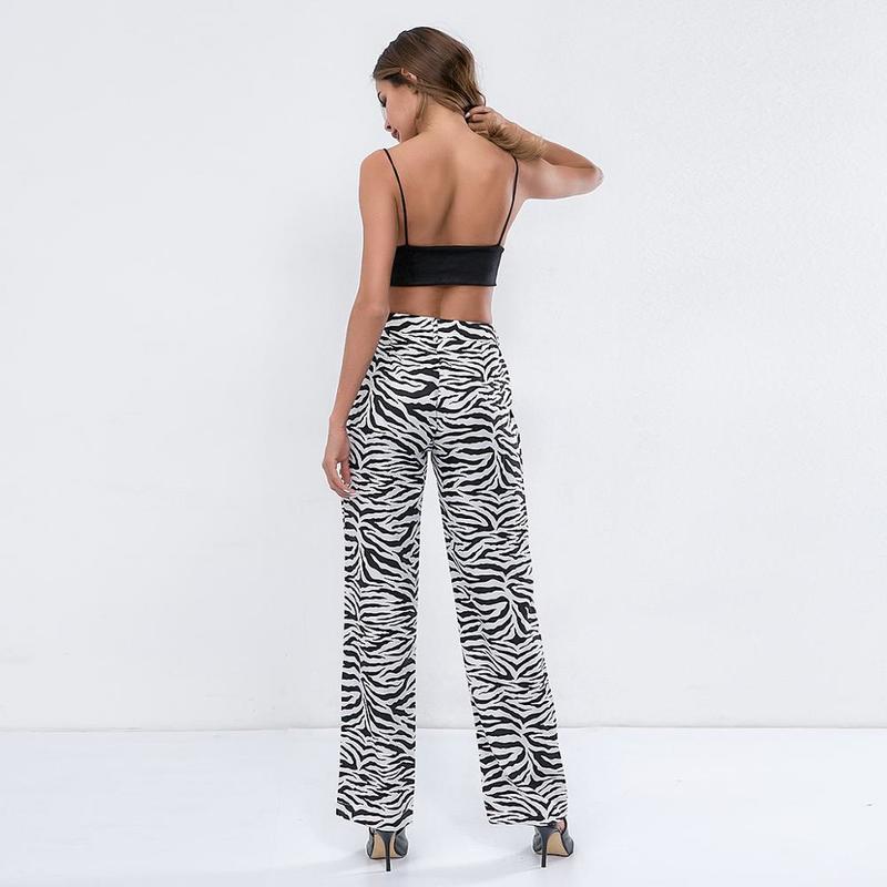 Comfortable Wide Leg Pants Women Fashion Animal Zebra Print Casual Trousers Loose Sexy High Waist Bell Bottom Pants StraightCX220310
