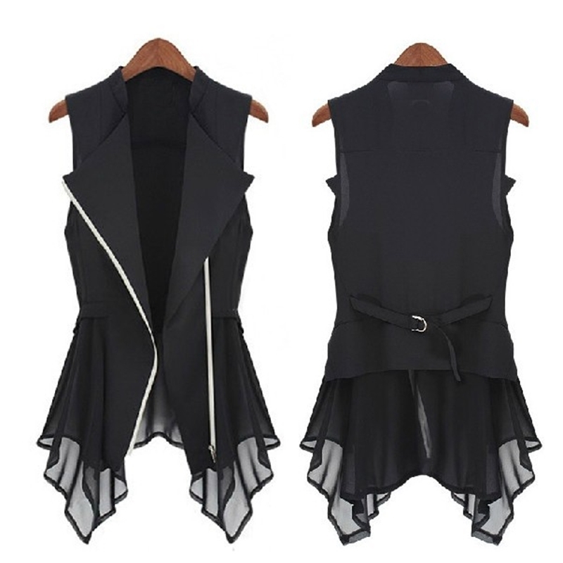 Free shipping new chiffon Jacket spring Autumn models Women Slim Long jacket Europe sleeveless Coats & JacketS.M.L,XL 201026