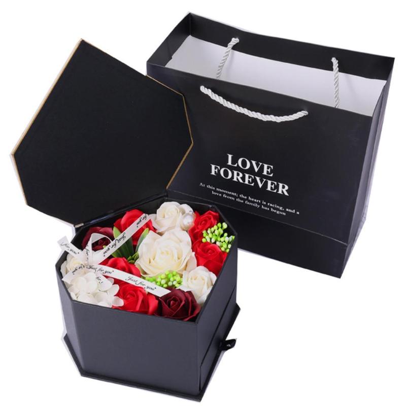 Artificial Rose Flowers Fake Flowers Wedding Birthday Heart Shaped Gift Anniversary Wedding Pink Black Box Flower