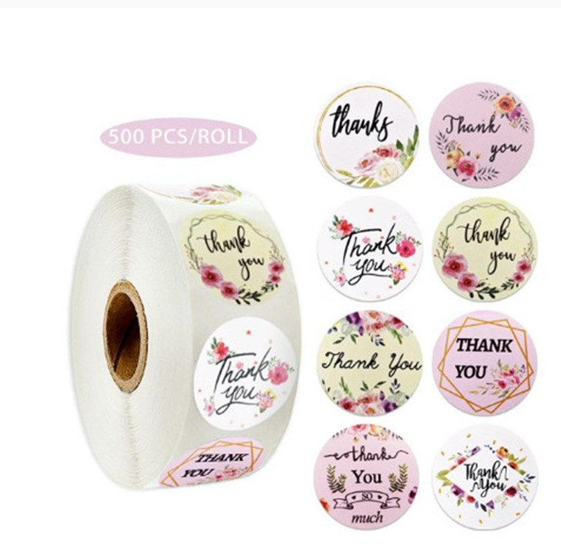500 Sheets/Roll Round Labels Thank You Packaging Sticker for Candy Bag Gift Box Packing Bag Christmas Party Wedding Decoration