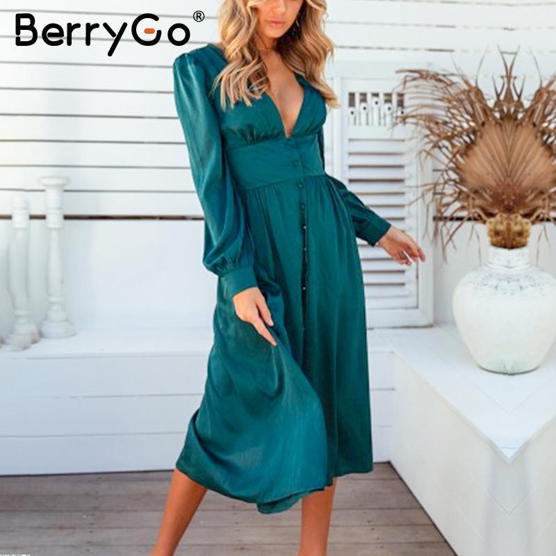 Casual Dresses BerryGo Vintage Deep V Neck Satin Dress Women Long Sleeve Button High Waist Female Midi Elegant Silk Ladies Party Vestidos1, Pink
Casual Dresses BerryGo Vintage Deep V Neck Satin Dress Women Long Sleeve Button High Waist Female Midi Elegant Silk Ladies Party Vestidos1, Pink