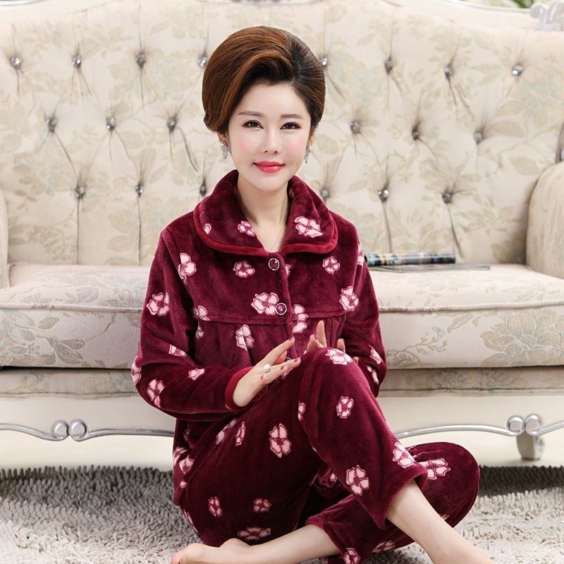 New Autumn Winter Thick Women Pajamas Set Pajamas Sleepwear Long Sleeve Coral Fleece Thickened Warm Pyjamas Home Clothing 210203