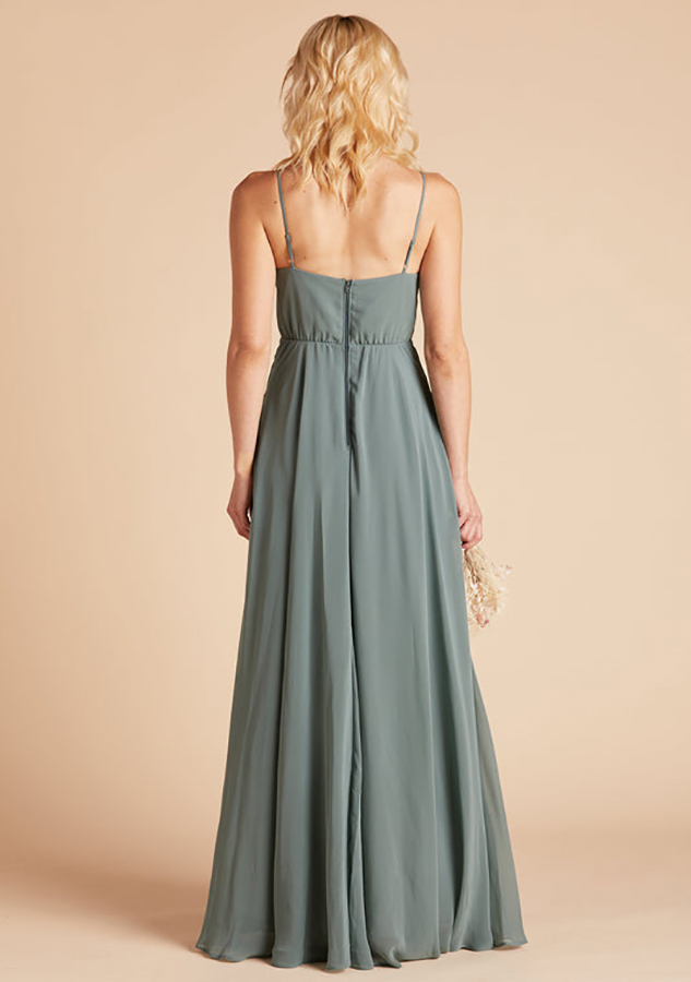 Flowy Chiffon Bridesmaid Dress Spaghetti Straps Pockets Maid Of Honor Dress Floor Length Wedding Party Guest Gowns