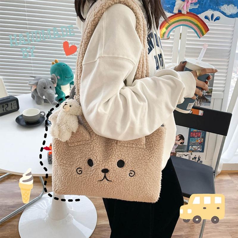 New Winter Soft Plush Tote Bag Women Cartoon Embroidery Shoulder Large Capacity Shopping Bag, Brown
New Winter Soft Plush Tote Bag Women Cartoon Embroidery Shoulder Large Capacity Shopping Bag, Brown