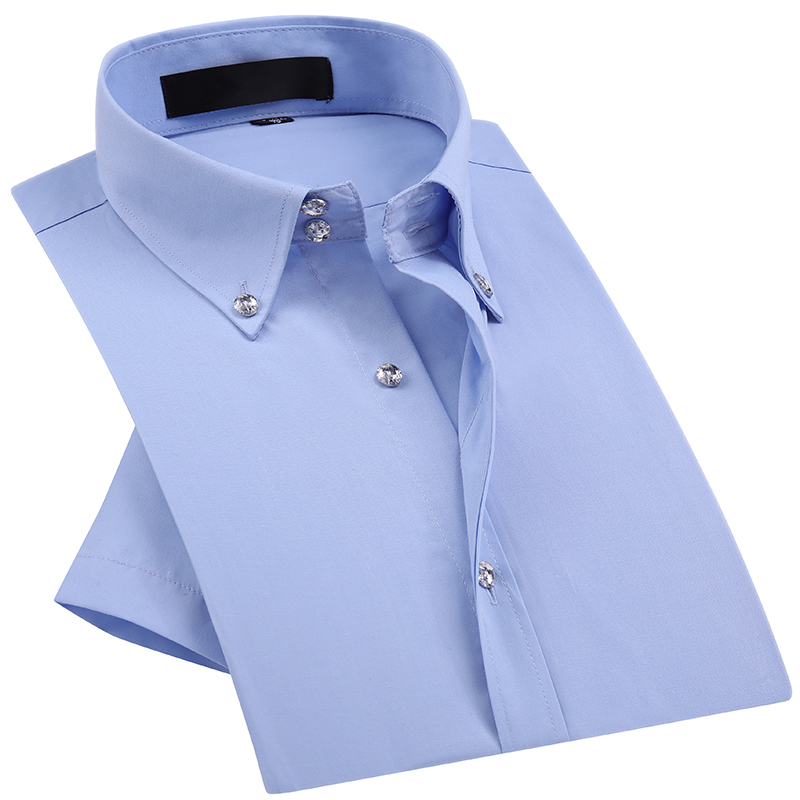 Summer Smart Casual Diamond Buttons Mens Dress Shirt White Short Sleeve High Collar Slim Fit Stylish Business Blouse 201120