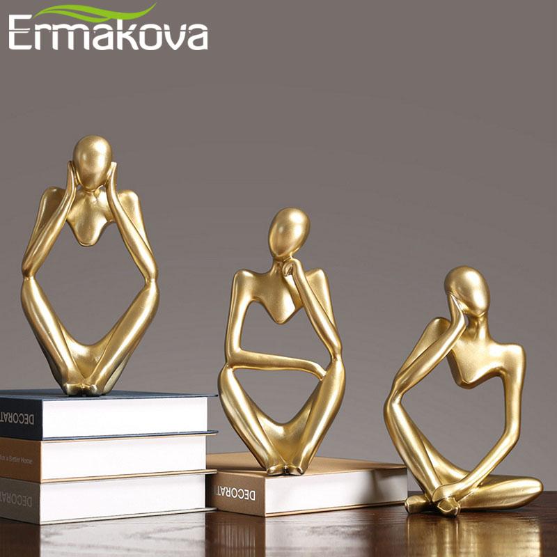 ERMAKOVA Resin Statues Creative Abstract Thinker People Sculptures Miniature Figurines Craft Office Home Decoration