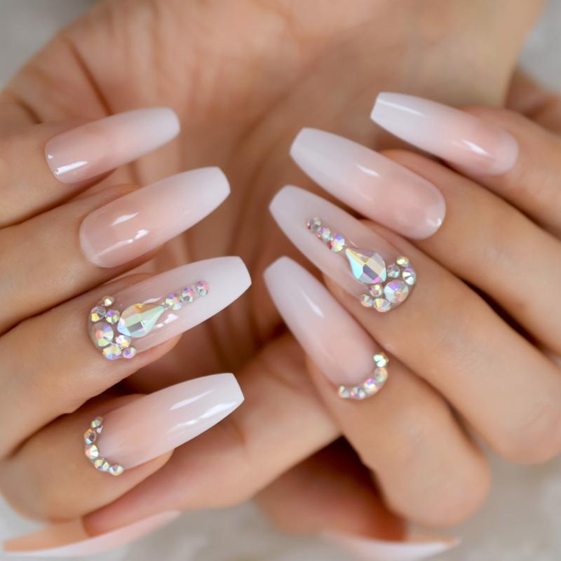 Glossy Long 3D Bling Gems Pink Nude French Ballerina Coffin False Fake Nails Gradeint Natrual Press on Finger Wear UV Cover Nail, L5727
Glossy Long 3D Bling Gems Pink Nude French Ballerina Coffin False Fake Nails Gradeint Natrual Press on Finger Wear UV Cover Nail, L5727