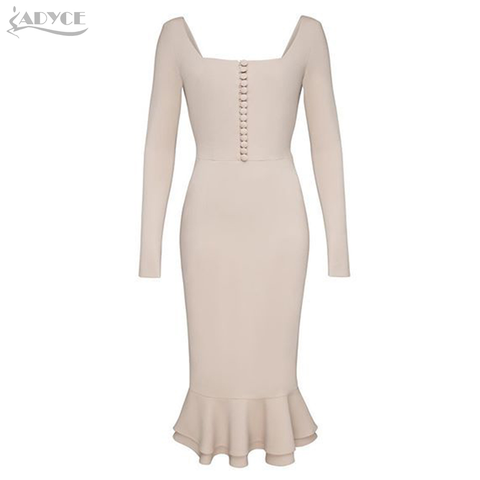 Adyce 2020 New Autumn Women Apricot Bodycon Bandage Dress Sexy Mermaid Long Sleeve Club Celebrity Runway Party Dresses Vestidos LJ201204