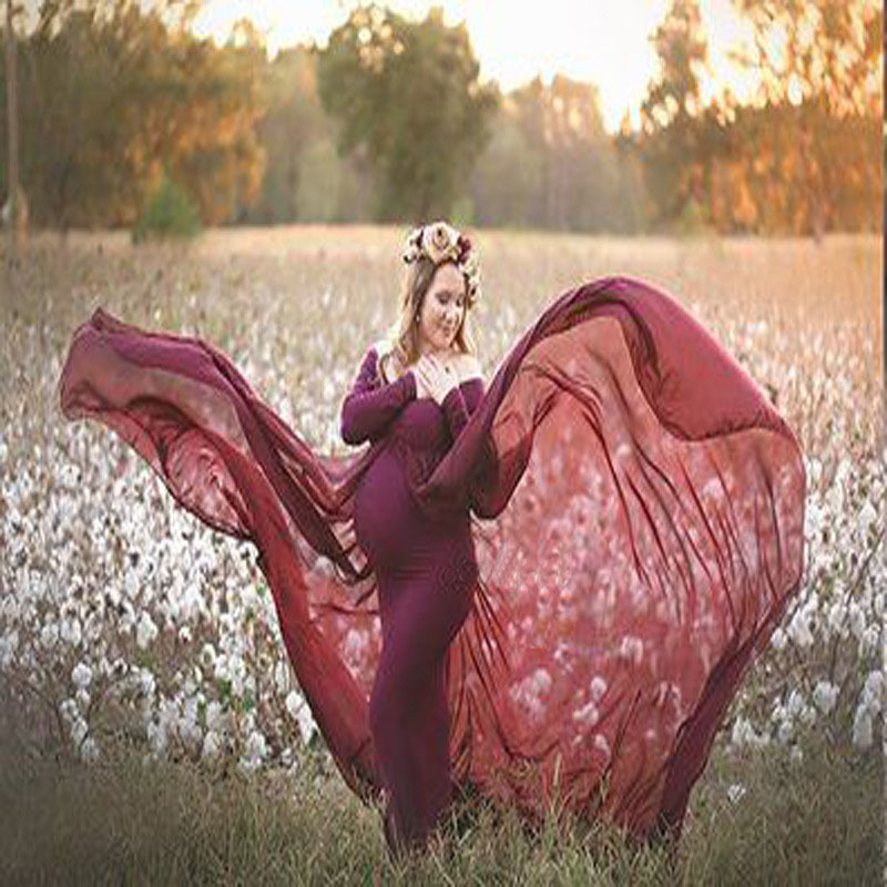 Shoulderless Long Sleeve Pregnancy Dress Photography Props Maternity Maxi Gown Dresses For Photo Shoot Pregnant Women Clothes LJ201123