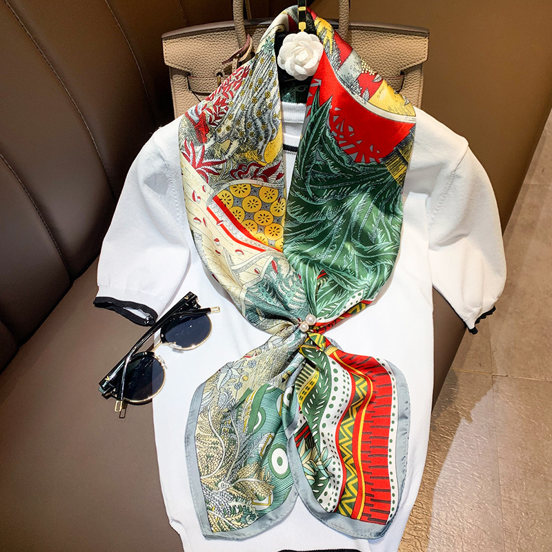 Elegant Silk Hijab Scarf For Women Square Shawls Fashion Print Kerchief Satin Head Scarfs Female 90*90cm Neck Scaves For Ladies Y201007