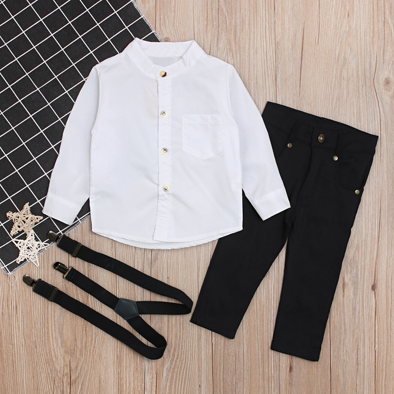 Rorychen Boys Clothing Sets Autumn Toddler Kids Boys Clothes Suit Black Shirt+Overalls 2PCS Outfits Sets Child Boy Clothing LJ200831 - view 3