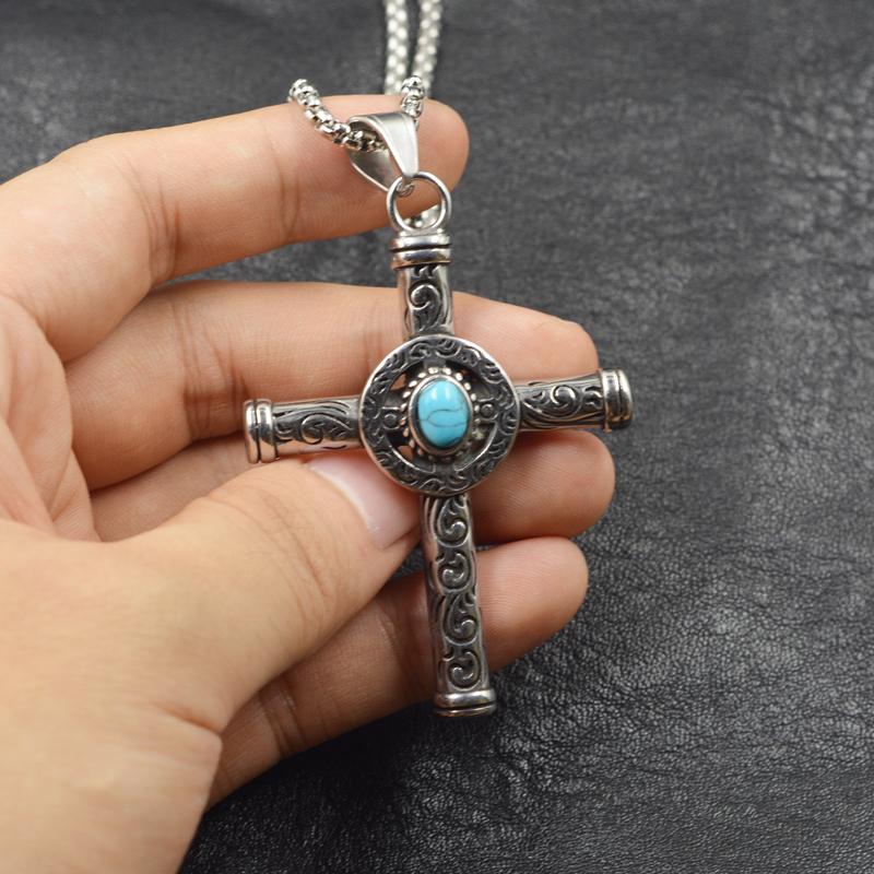 Retro Natural Blue Turquoises Cross Pendant Necklace Men Vintage 316L Stainless Steel Religious Jesus Crucifix Male Jewelry
Retro Natural Blue Turquoises Cross Pendant Necklace Men Vintage 316L Stainless Steel Religious Jesus Crucifix Male Jewelry