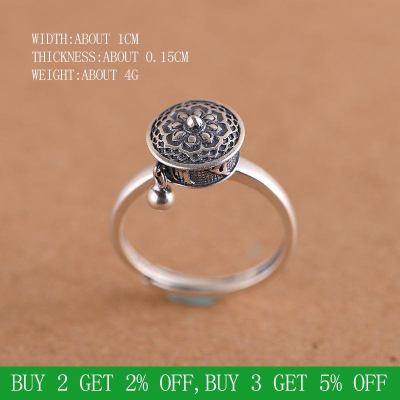 BALMORA 100% Real Sterling Silver Rotating Rings for Women Buddhist Tibetan Prayer Wheel Ring OM Mantra Lady Spinner Band Ring 201112