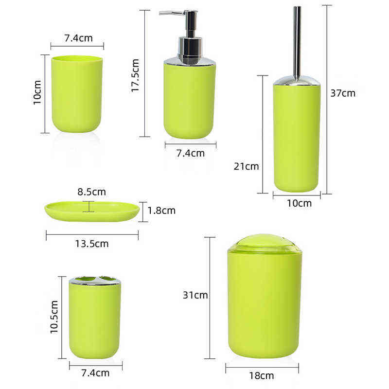 6Pcs Bathroom Accessories Set Toothbrush Holder Cup Soap Dispenser Dish Toilet Brush Trash Can Plastic Tumbler Washroom Tool 211222