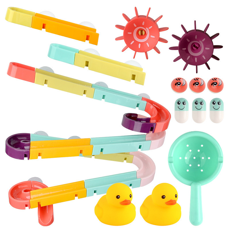 QWZ New DIY Baby Bath Toys Wall Suction Cup Marble Race Run Track Bathroom Bathtub Kids Play Water Games Toy Set for Children LJ201019