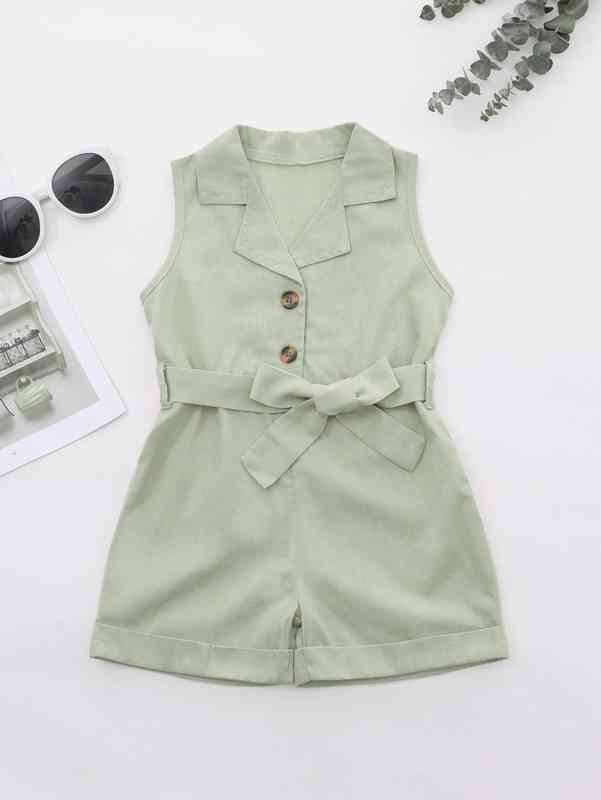 Baby Girl Half Button Belted Romper SHE