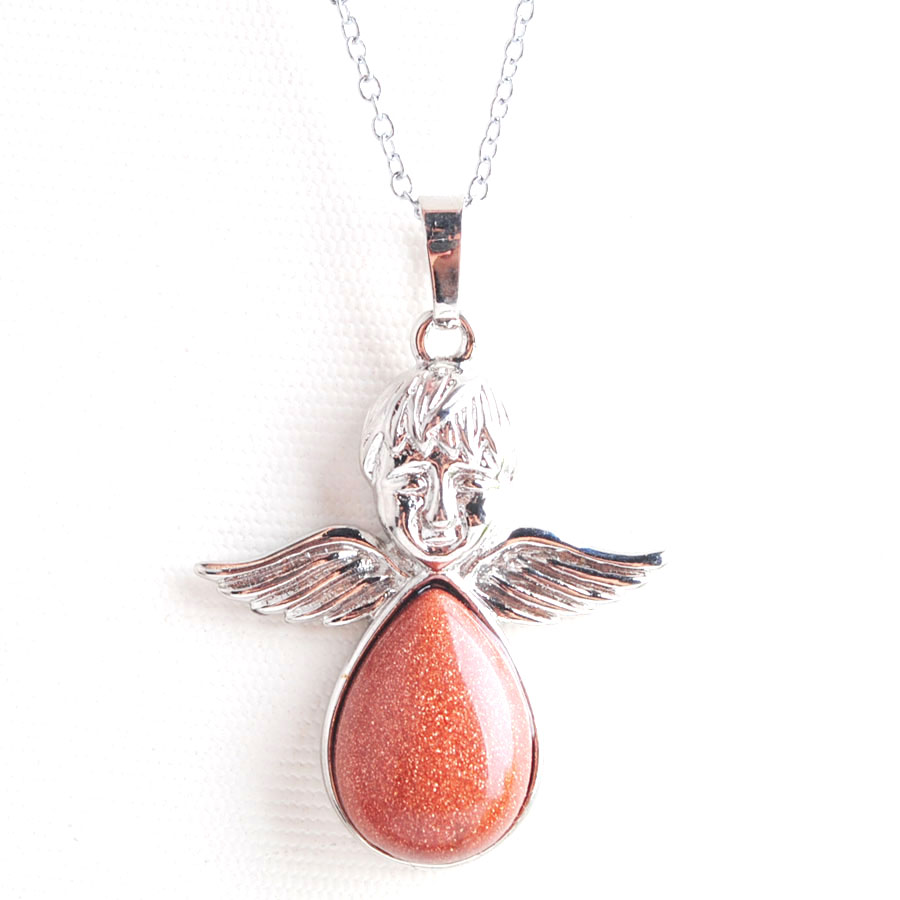 WOJIAER Angel Wings Natural Agate Quartz Turquoise Stones Pendants Necklaces bead Women Girls Jewelry Christmas Gifts BM902