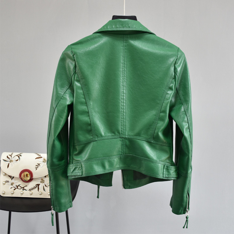 FTLZZ Women Autumn Pu Faux Soft Leather Motorcycle Zipper Jacket Coat Female Turndown Collar Slim Biker Coats Basic Streetwear 201029