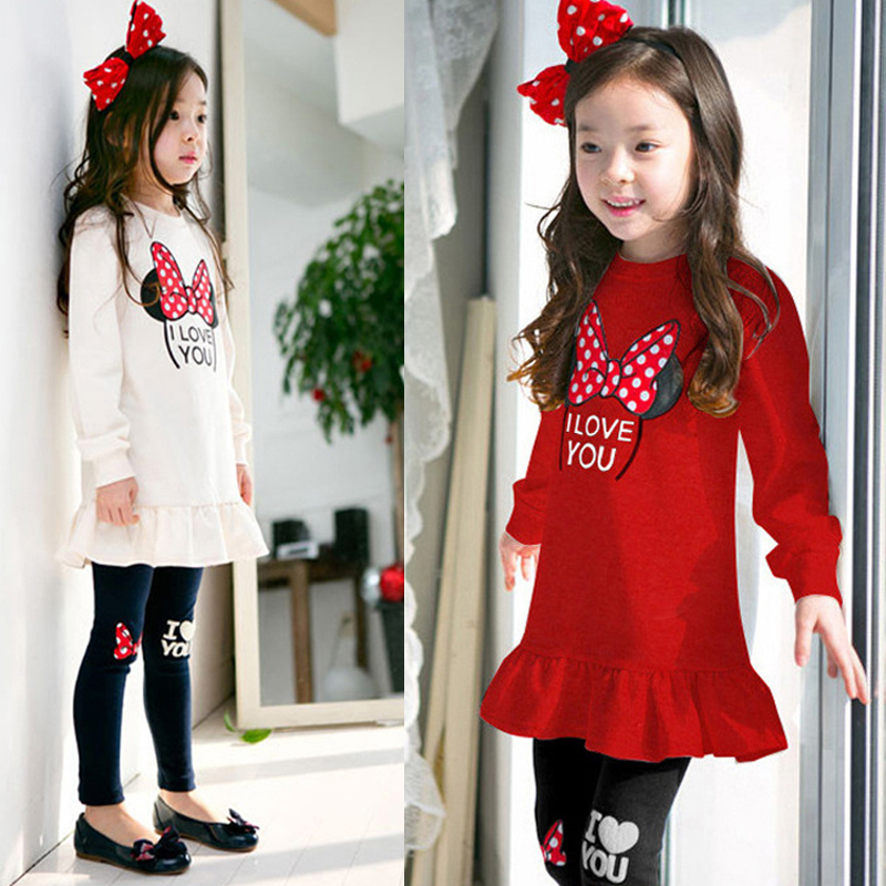 Girls Clothes Cartoon Print Long-sleeved T-shirt Leggings Two-piece Fashion Sportswear 3-8 Y Children Quality Clothing Hot Sale LJ200915