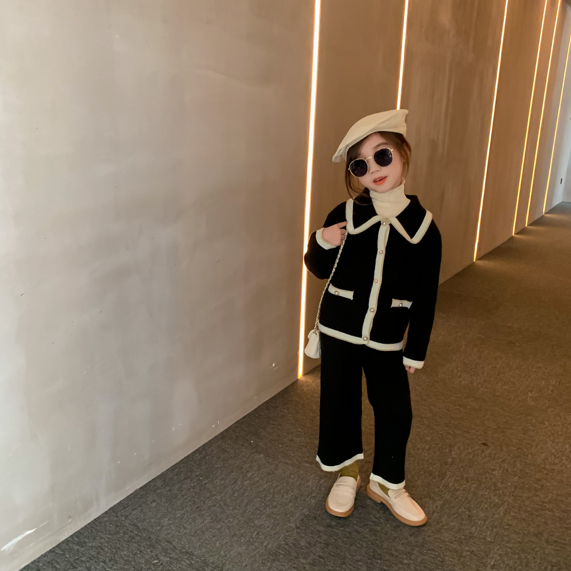 Kids Clothes Set Sweater and Pants 2pcs New Autumn Winter Girl Outfit Long Sleeve Jacket Coat Wide Leg Trousers Toddler OutfitsX1019