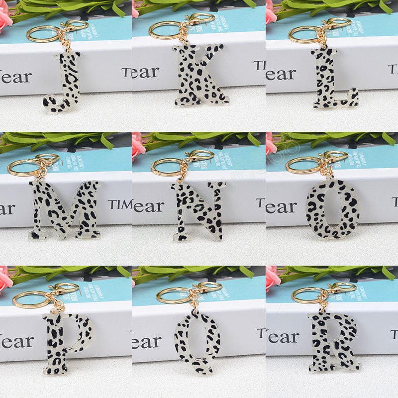 Leopard Print A-Z Initial Letter Keychains Keyrings For Women Men DIY Handmade Resin Alphabet Key Chain Handbag Charm Accessory