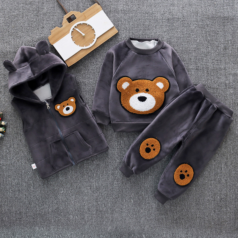 Boys Girls Christmas Clothing Set New Fashion Children Cotton Cartoon Vest+Top+Pant 3 Pcs Hooded Outfit Suit Kids Clothes SetsX1019