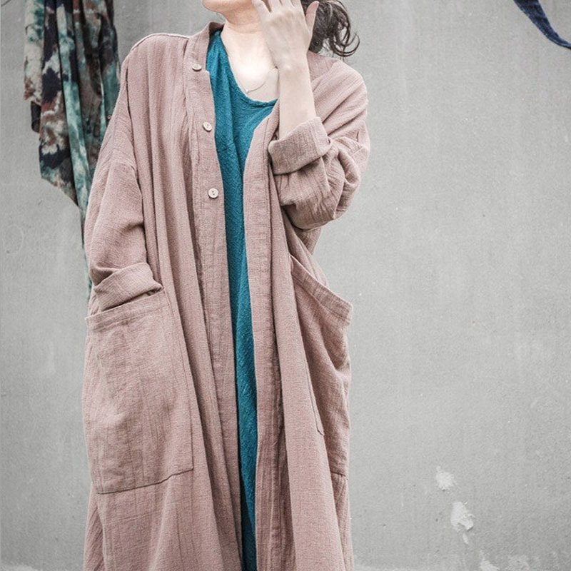 Johnature Women Maxi Coat Trench Vintage Autumn New Pockets Long Sleeve 5 Colour Large Size Women Clothes Long Trench Linen 201111