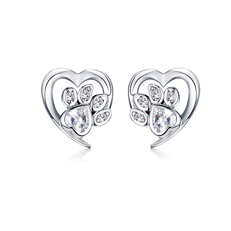 Blue Crystal Pet Paw Stud Earrings for Girl Heart Shape CZ Footprint Ear Studs Jewelry Women Design Bijoux SCE6543215508