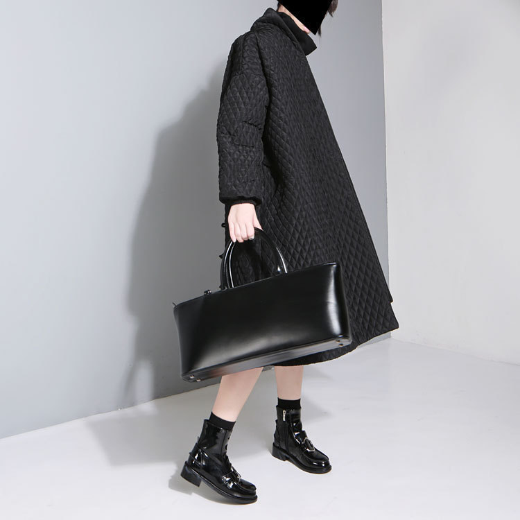 [EAM] 2020 New Large Size Temperament Solid Color Long-sleeved Long Paragraph Cotton Jacket Female WTH LJ201127