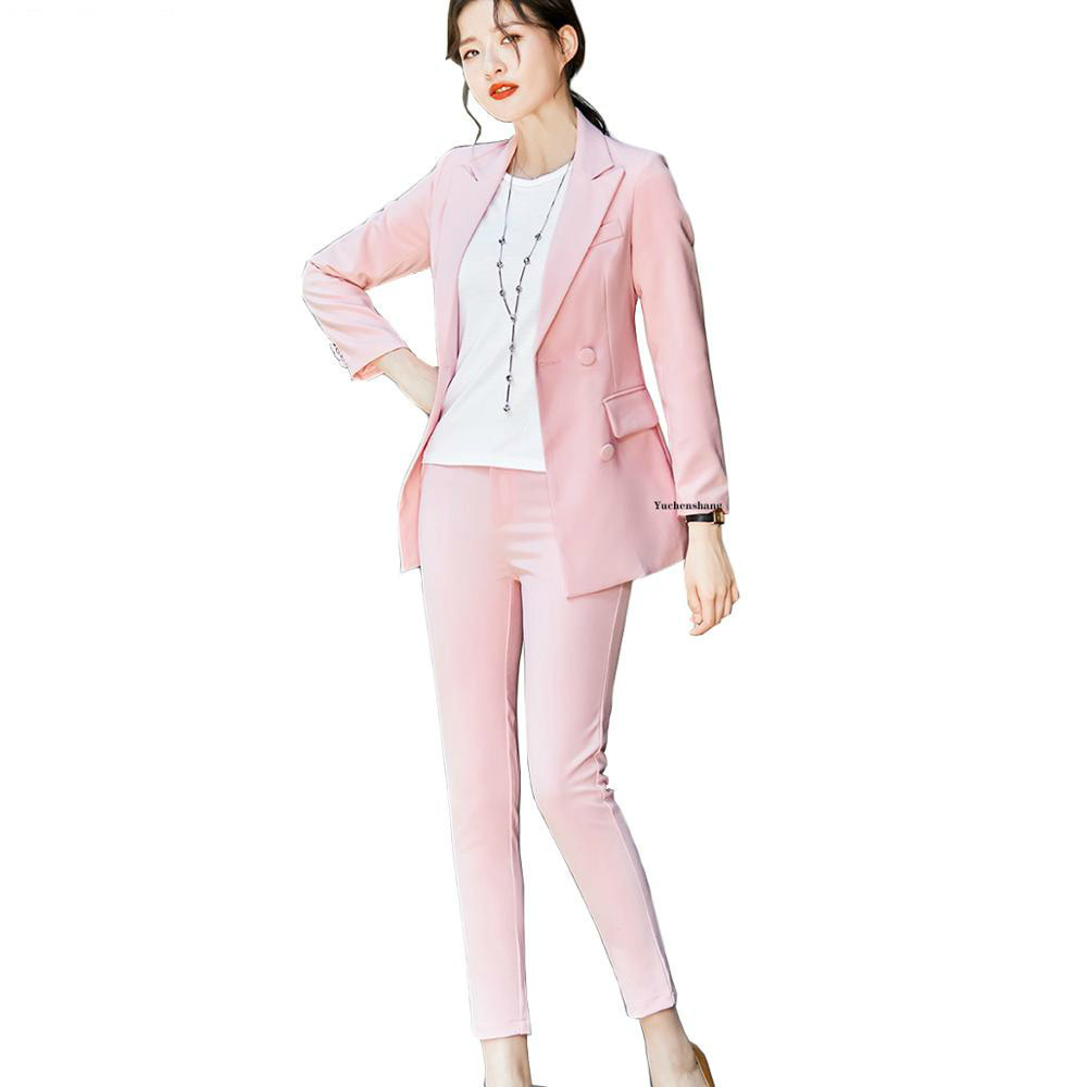 Women's Clothing Solid Color Trouser for Women Jacket Pants Suit Office Business Ladies Suits Blazer Set Women Suits T200818