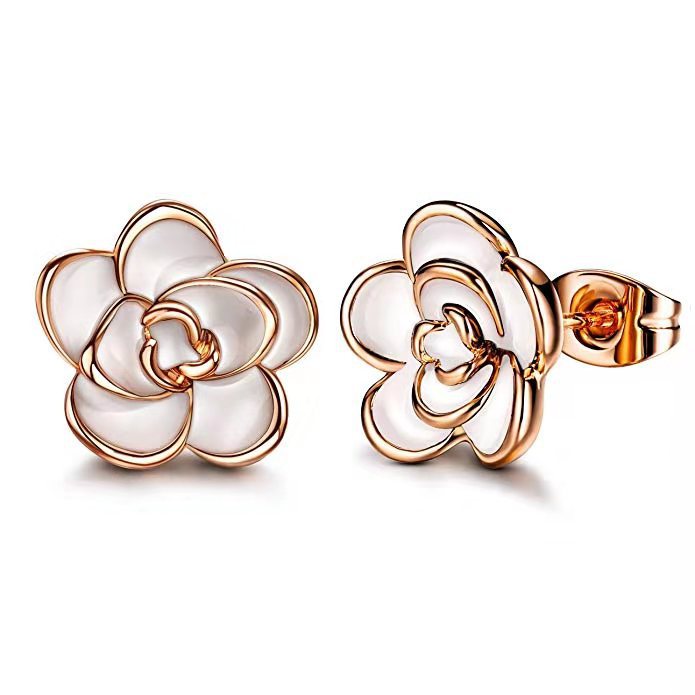 Gold Flower Camellia Stud Earrings Designer Jewelry for Women Ear Ring Cuff Fashion Fine Jewelry Gift Will and Sandy