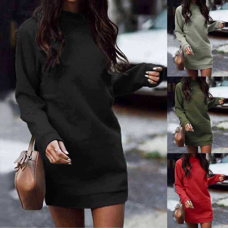 Autumn And Winter O Neck Long Sleeve Womens Sweatshirt Dress Solid Loose Ladies Mini Dress Vestidos Vestido Robe Ve, Black;gray 
Autumn And Winter O Neck Long Sleeve Womens Sweatshirt Dress Solid Loose Ladies Mini Dress Vestidos Vestido Robe Ve, Black;gray
