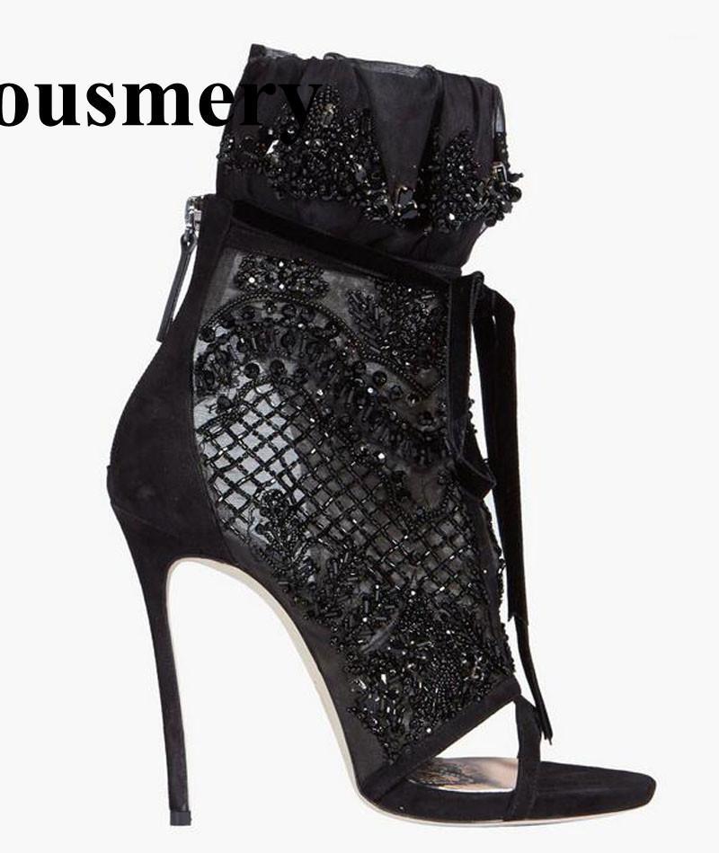 New Fashion Women Open Toe Black Mesh Ankle Wrap Rhinestone High Heel Boots Lace-up Crystal Super High Ankle Boots Wedding Shoes1, As pic
New Fashion Women Open Toe Black Mesh Ankle Wrap Rhinestone High Heel Boots Lace-up Crystal Super High Ankle Boots Wedding Shoes1, As pic