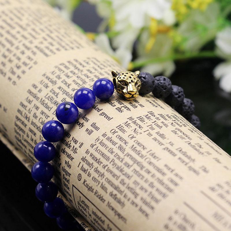 European American Unisex Fashion Bracelet Natural Black Volcanic Stone And Blue Stone Alloy Leopard Head Beaded Bracelet
European American Unisex Fashion Bracelet Natural Black Volcanic Stone And Blue Stone Alloy Leopard Head Beaded Bracelet