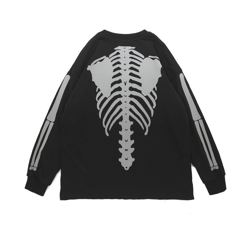 UNCLEDONJM Skeleton long sleeve t-shirt Men's High Street Hip-hop Rap Loose Tie dyed Tops Tee LY-G7 201202