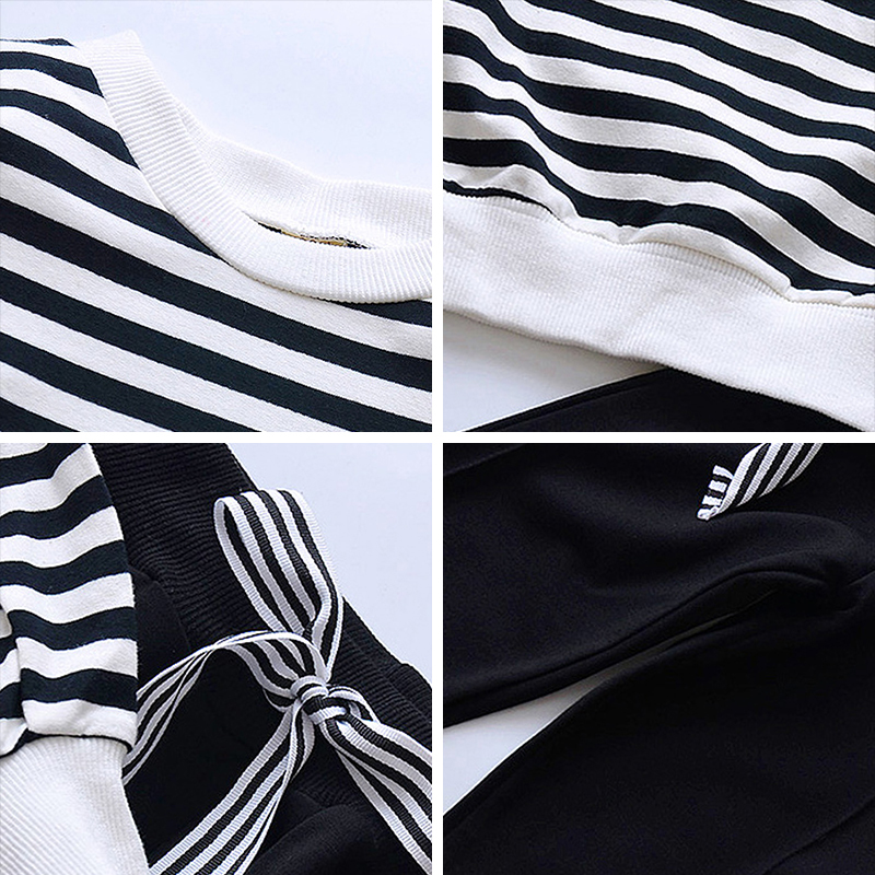 Bear Leader Teenagers Girls Autumn Long Sleeve Casual Clothing Sets 2PCS Striped Hoodied Tops and Solid Pants Girls Fashion SuitX1019