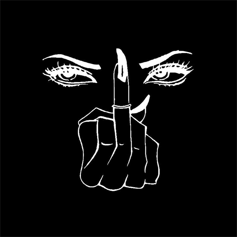 Pretty Eyes Vehicle Stickers Girls Middle Finger Waterproof PVC For Auto Racing Computer Window Door Side Truck Office Home Gift Decoration Decal 16cm