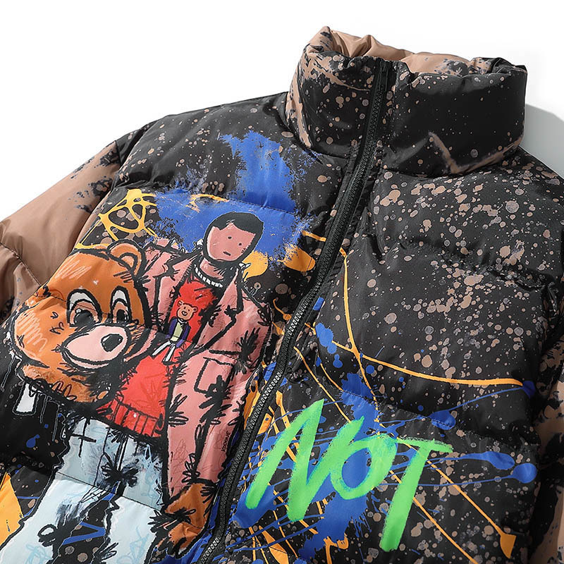 Hip Hop Jacket Parka Cartoon Graffiti Streetwear Men Windbreaker Harajuku Winter Padded Jacket Coat Puffer Vintage Outwear 201214