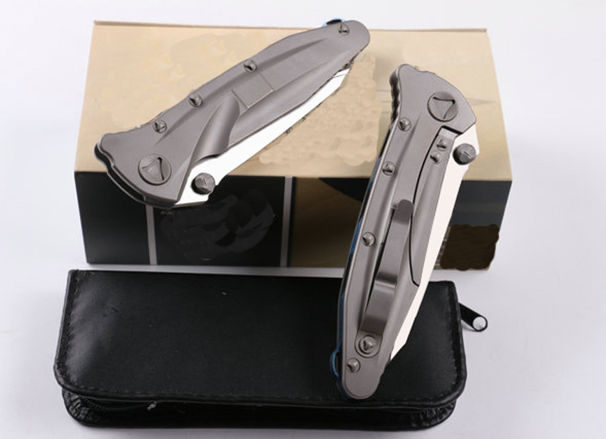 High End Survival Tactical Folding knife D2 Satin Drop Point Blade TC4 Titanium Alloy Handle Ball Bearing Fold Knives