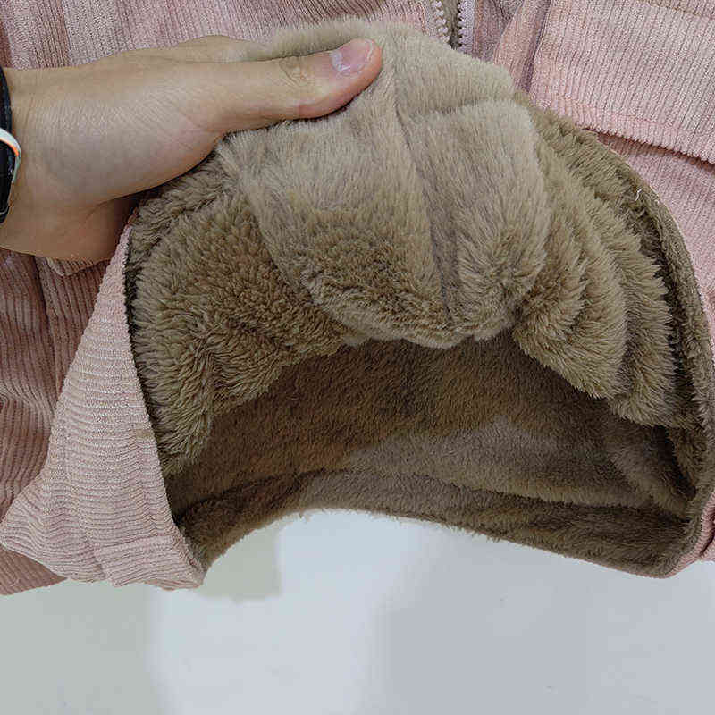 Lucyever Thicken Women's Winter Jacket Korean Loose All-match Corduroy Coat for Women Oversize Casual Zipper Warm Plush Overcoat 211221wtt