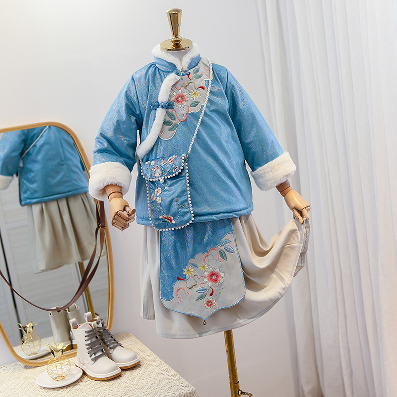 2020 winter new girls'thickened warm two-piece Chinese style Tang suit children's annual clothing Y1117