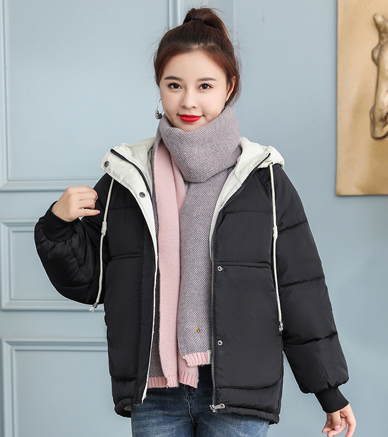 Plus Size Women Winter Short Jacket Loose Hooded Female Cold Coat Stand Collar Oversized Solid Cotton Padded Thick Casual Parkas 201217