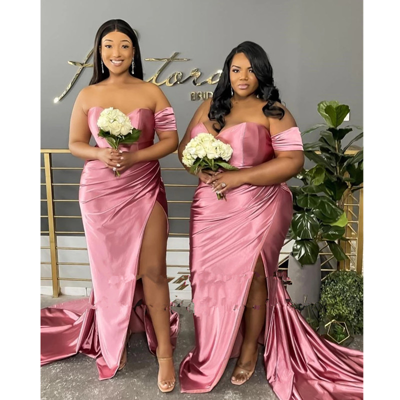Light Purple Mermaid Bridesmaid Dresses Side Split Sweetheart Neck Sweep Train Long Wedding Party Dress For Women Maid Of Honor