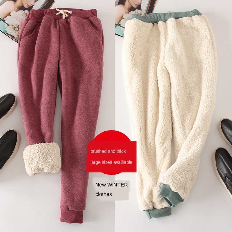 Lambskin Sweatpants Winter Women's Plus Size Velvet Autumn and Models Loose Thickening Was Thin Warm Pants 201031