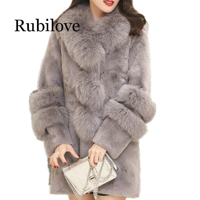 Winter Faux Fur Coats For Women | Warm Sheepskin Coat With Fox Collar Snap Slim Fit Jacket T200915 B1