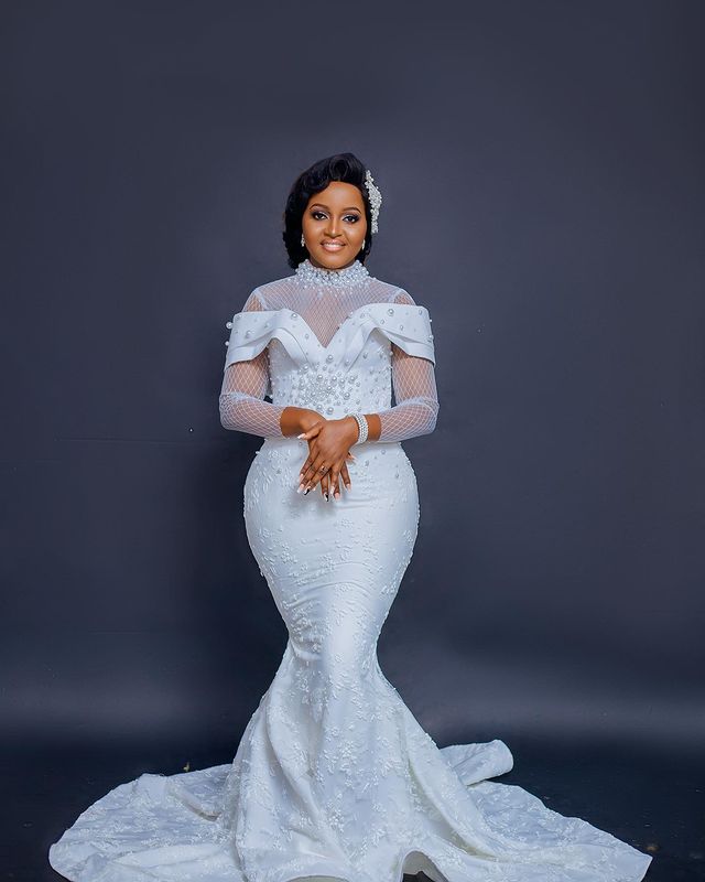 Arabic Plus Size Aso Ebi Luxurious Mermaid Lace Wedding Pearls Long Sleeves Vintage Bridal Gowns Dress ZJ