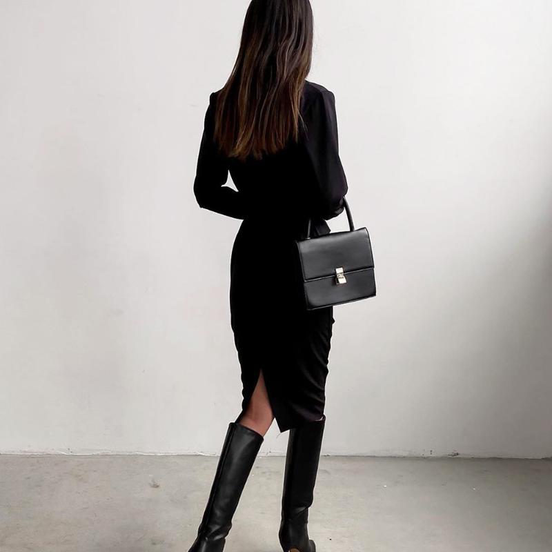 Autumn Winter Dress Women Casual Long Sleeve Slim Office Bodycon Dresses Elegant Sexy Chic Cross Draped Long Party Dress AAA Discount for in-store pur