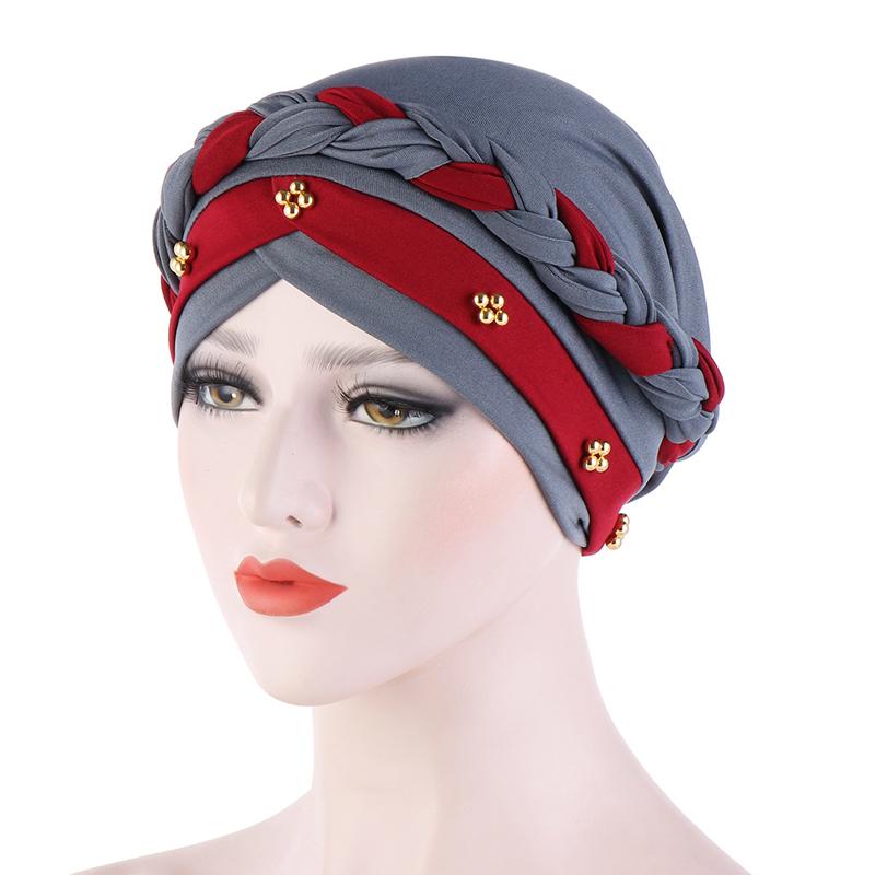 

India Muslim Women Hat Cancer Chemo Cap Braid Beads Turban Headscarf Islamic Head Wrap Lady Beanie Bonnet Hair Loss Cover