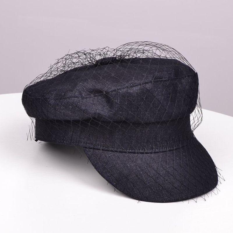 British Style Retro Denim Flat Beret Cap with Mesh Veil Women Girl Sun Protection Visor Button Painter Elegant Navy Hat, Denim blue
British Style Retro Denim Flat Beret Cap with Mesh Veil Women Girl Sun Protection Visor Button Painter Elegant Navy Hat, Denim blue