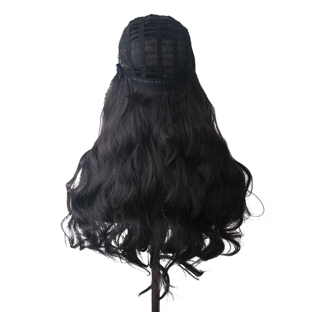 WoodFestival Synthetic Hair Black Long Wavy Wig With Bangs Cosplay Wigs For Womens Ombre High Temperature Fiber